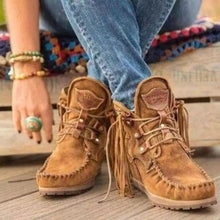 Load image into Gallery viewer, New winter products comfortable thick-soled fringed lace-up women&#39;s short boots snow boots