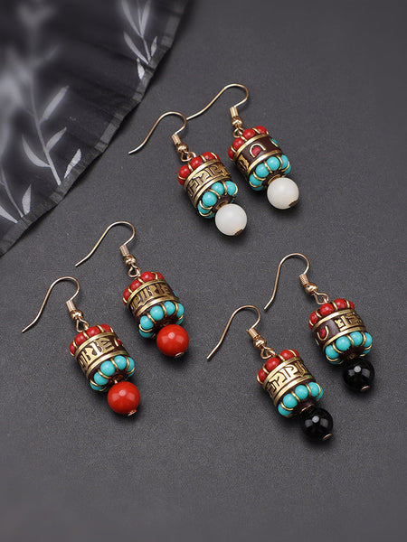 Nepal exotic earrings Tibetan ethnic style online celebrity temperament Joker earrings retro niche show face thin earrings.