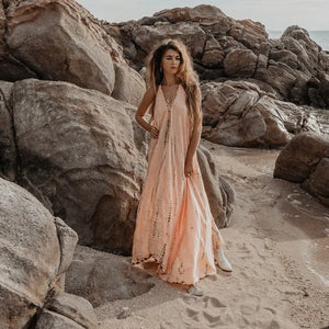 Summer sexy sleeveless halterneck lace-up open-back print dress