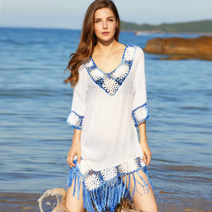 Hand crochet fringed lace outdoor hollow hand-woven beach sunscreen bohemian beach skirt women