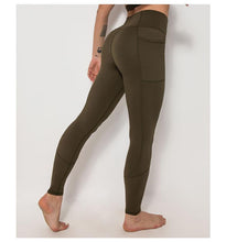 Load image into Gallery viewer, Spliced pocket size double-sided nylon high elastic sports high waist hip tight yoga pants women.
