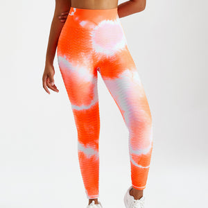 Seamless Yoga Pants High Waist Hip Lift Bottom Thread Tie Dye Sports Fitness Pants Women