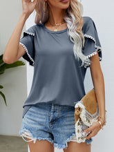 Load image into Gallery viewer, Summer new round neck fringed tulip sleeve T-shirt casual top woman