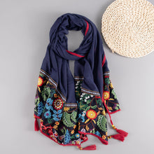 Load image into Gallery viewer, Ethnic style shawl scarf female cotton retro embroidered silk scarf spring and autumn versatile embroidered scarf