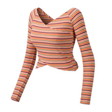 Load image into Gallery viewer, Striped slim yoga women&#39;s fitness yoga short T-shirt