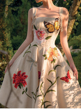 Load image into Gallery viewer, New three-dimensional flowers in summer, vintage waist slimming slip dress