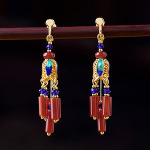 Ethnic Style Retro Red Agate Tassels Fashion Sense Earrings