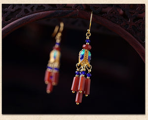 Ethnic Style Retro Red Agate Tassels Fashion Sense Earrings