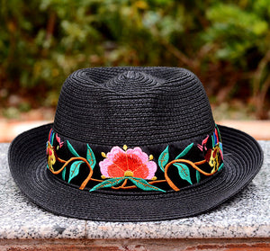 National style Embroidered Hat Straw Hat Sun-proof Visor Big Brim Summer Days Ladies National hat