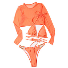 Load image into Gallery viewer, New Swimsuit Long Sleeve Mesh Coat Women&#39;s Three Piece Swimsuit Solid Color Sexy Bikini