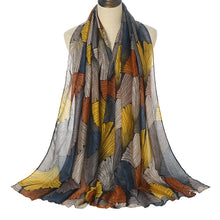 Load image into Gallery viewer, Printed Bali scarf women&#39;s ginkgo biloba cotton linen hand feel silk scarf large shawl