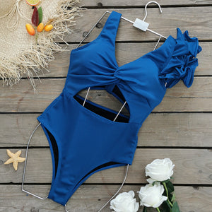 Solid color one shoulder ruffle one-piece swimsuit women's backless triangle white swimsuit