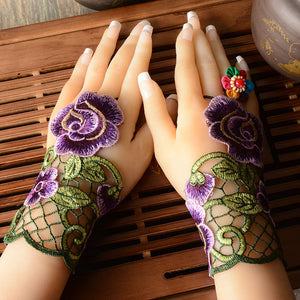 Concealer Gloves Wrist Summer Embroidered Dance Lace Embroidered Folk Dance Gloves