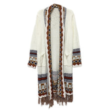 Load image into Gallery viewer, Bohemian fringed cardigan ethnic style mid-length sweater loose knitted coat