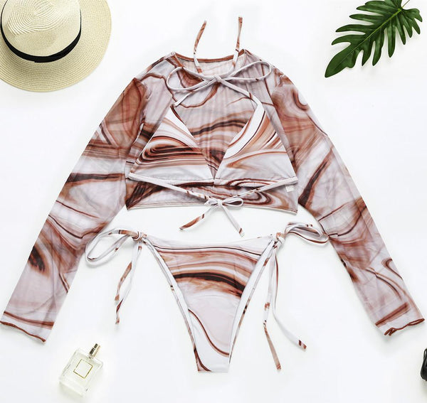 Tie-dye three-piece swimsuit split bikini women