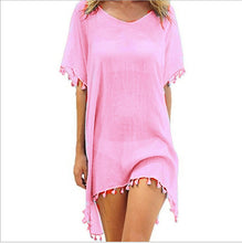 Load image into Gallery viewer, Crewneck chiffon fringed dress loose fit beach blouse