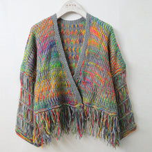 Load image into Gallery viewer, Loose hand-woven rainbow fringed knitted cardigan autumn and winter short sweater coat