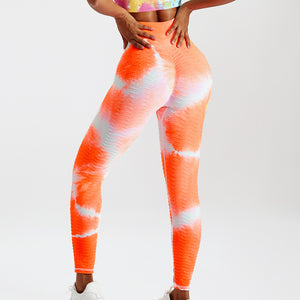 Seamless Yoga Pants High Waist Hip Lift Bottom Thread Tie Dye Sports Fitness Pants Women