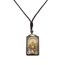 Load image into Gallery viewer, Vintage Nepal Thangka God of wealth Buddha elephant god ebony Pendant Necklace exotic sweater chain