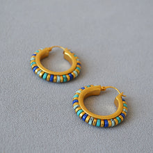 Load image into Gallery viewer, Brass Gold Plated Vintage Turquoise Beaded Statement Earrings