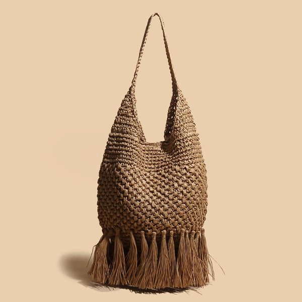 Tassel straw bag woven bag rattan shoulder bag new cross-border beach bag women