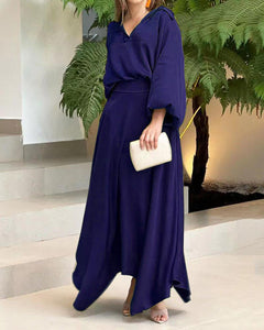 New Loose Large Size Solid Color Long Sleeve Top High Waist Long Skirt Suit