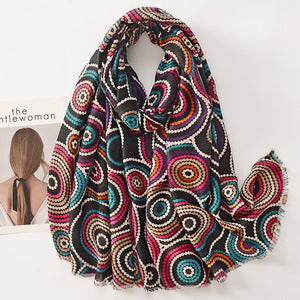 Vintage ethnic style cotton linen hand feel towel fashion color circle raw trim shawl woman