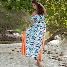 Load image into Gallery viewer, Off Shoulder Chiffon Split Long Style Women Beach Boho Dress Floral Print Maxi Robe Femme Fashion Ruffle Spaghetti Strap Dresses