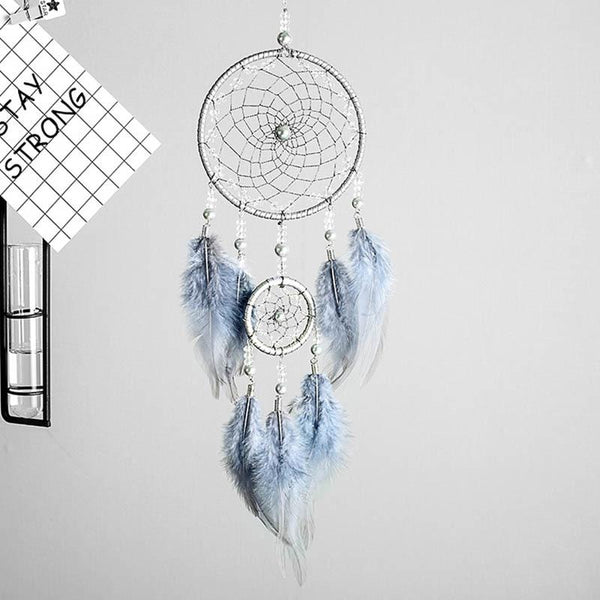 Original silver gray dream catcher 2 ring Indian feather hanging art gifts to bestie friends creative valentine's day gifts