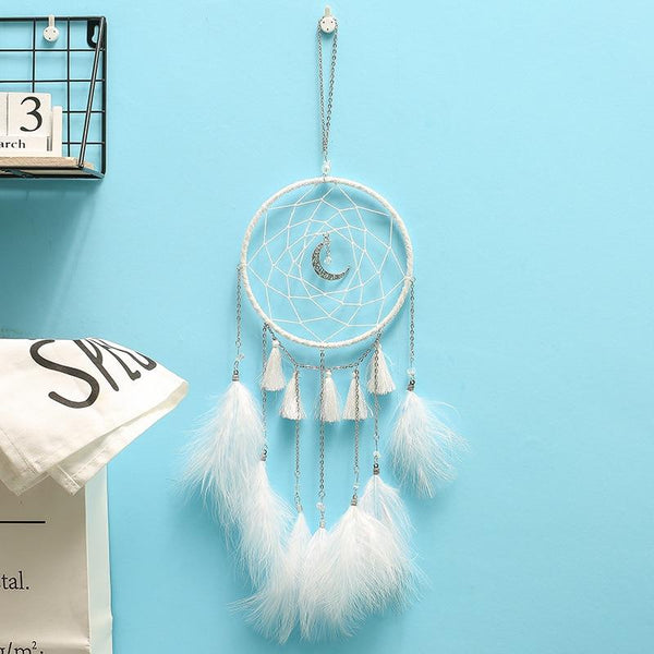 Original silver gray dream catcher 2 ring Indian feather hanging art gifts to bestie friends creative valentine's day gifts