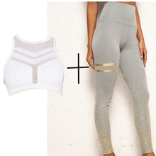 Load image into Gallery viewer, Pad Hot stamping Two Piece Suit Women Patchwork Yoga Set Sport Fitness Women Pants Leggings Push Up Yoga Pants Summer Sportswear