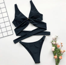 Load image into Gallery viewer, Women Solid Black Beach Swimwear Sexy Two Pieces Swimsuits