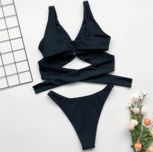 Load image into Gallery viewer, Women Solid Black Beach Swimwear Sexy Two Pieces Swimsuits