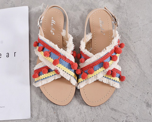 Summer Boho National Style Wave Colorful Pom Sandals