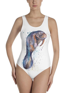 Print Blue Manatee One-Piece Swimsuit