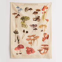 Load image into Gallery viewer, Mushroom Tapestry Wall Decor Mycology Mushroom Champignon Identification Chart Diagram Illustration Wall Art Boho Decor