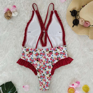 Sweet Print Floral Ins Style One Piece Swimsuit