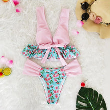 Load image into Gallery viewer, V-Neck Bow Knot Floral Print Bikini Set