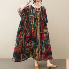 Load image into Gallery viewer, Short Sleeve Cotton Linen Vintage Print Summer Long Dresses For Women Casual Loose Holiday Ladies Dress Elegant Clothes