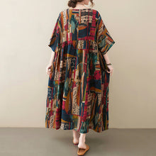 Load image into Gallery viewer, Short Sleeve Cotton Linen Vintage Print Summer Long Dresses For Women Casual Loose Holiday Ladies Dress Elegant Clothes