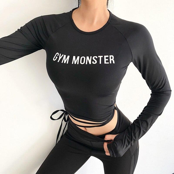 Solid Long Sleeve Yoga Crop Top Gym Shirts For Women Workout Shirts With Thumb Holes Fitness Running Sport T-shirts Training Top