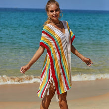 Load image into Gallery viewer, Split Side Short Sleeve Crochet-Knitted Beach-Swimwear Bikini-Cover Ups