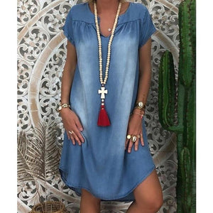 Summer Women's Baggy Tunic Dress Denim Shirt