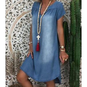 Summer Women's Baggy Tunic Dress Denim Shirt