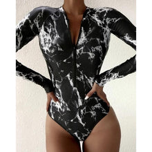Load image into Gallery viewer, Summer Print Zipper One Piece Swimsuit Closed Long Sleeve Swimwear Sports Surfing Women&#39;s Swimming Bathing Suit Beach Bather