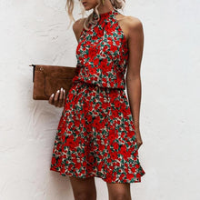Load image into Gallery viewer, Summer Sexy Halter Lace Up Floral Sleeveless Print Mini Dress