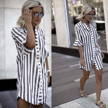 Load image into Gallery viewer, Stripe Stand Collar Casual Shirt Dress