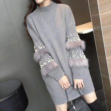 Load image into Gallery viewer, Pompom Fur Pearl Knit long Loose Autumn Pullover Sweater