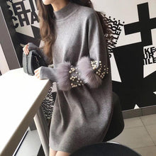 Load image into Gallery viewer, Pompom Fur Pearl Knit long Loose Autumn Pullover Sweater