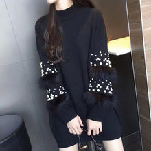 Load image into Gallery viewer, Pompom Fur Pearl Knit long Loose Autumn Pullover Sweater